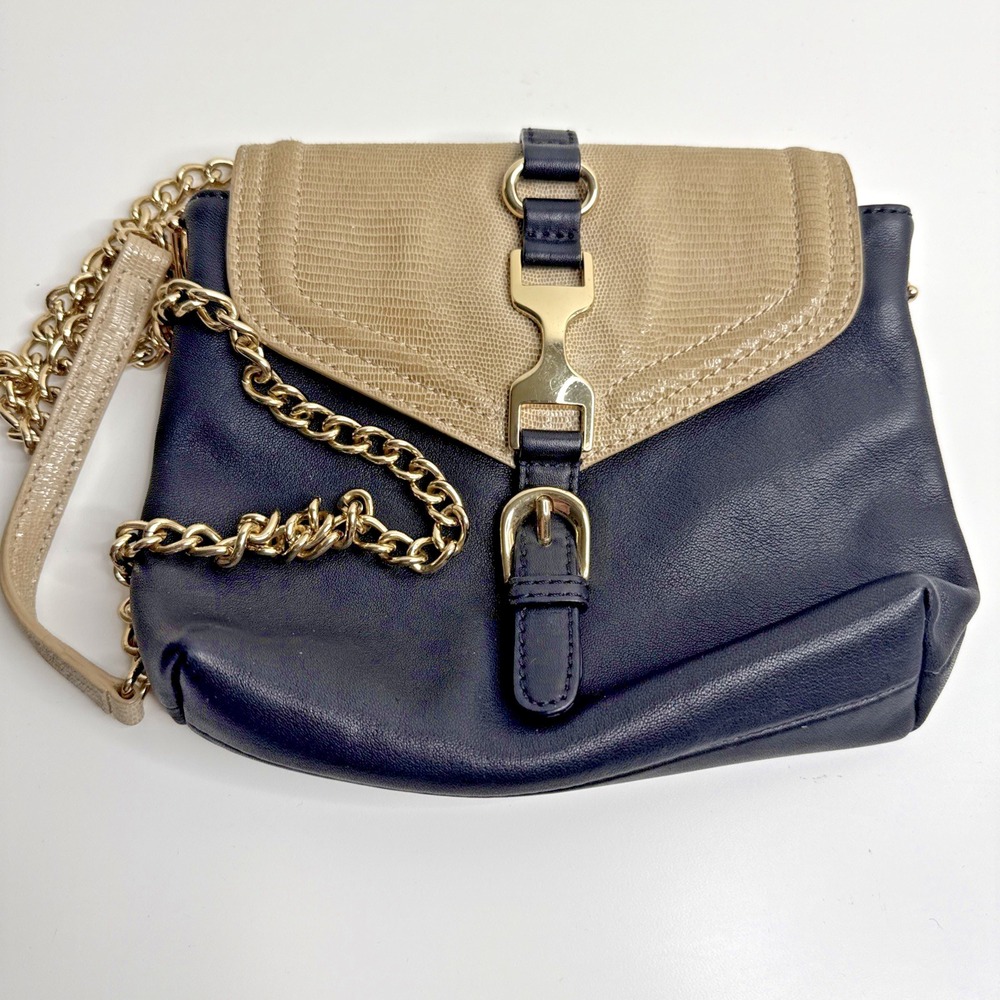 Ann‎ Taylor Leather Crossbody Bag Womens Black Beige Chain Strap Purse